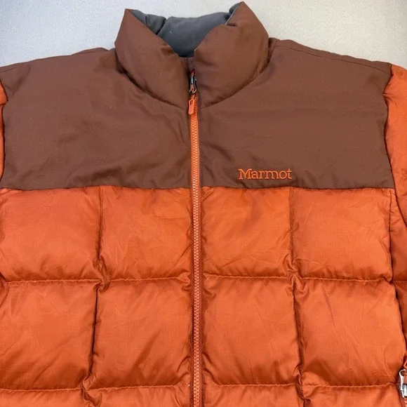 Marmot Jacket Men's XXL Orange Brown 600 Down Fill Quilted Greenridge Puffer Ski